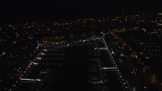 5K aerial stock footage fly over marina toward homes at night, Marina Del Rey, California Aerial Stock Footage | LD01_0021