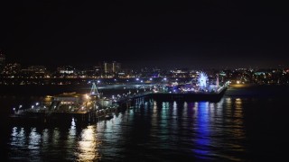 5K aerial stock footage an orbit of Santa Monica Pier, California at nighttime Aerial Stock Footage | LD01_0027