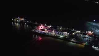 5K aerial stock footage of the Santa Monica Pier, California at night Aerial Stock Footage | LD01_0036