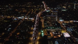 LD01_0049 - 5K aerial stock footage following the 405 at night through West Los Angeles, California