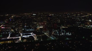 5K aerial stock footage approach skyscrapers at night in Century City, California Aerial Stock Footage | LD01_0054