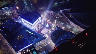 LD01_0081 - 5K aerial stock footage ice skating and fair at Nokia Theater at night Downtown Los Angeles, California