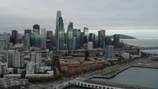 5.7K stock footage aerial video slow approach to the city's skyline from the South of Market, Downtown San Francisco, California Aerial Stock Footage | PP0002_000004