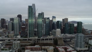 5.7K stock footage aerial video of skyscrapers in city's skyline, seen from the South of Market, Downtown San Francisco, California Aerial Stock Footage | PP0002_000008