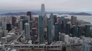 5.7K stock footage aerial video of a view of Salesforce Tower, South of Market skyscrapers in Downtown San Francisco, California Aerial Stock Footage | PP0002_000031