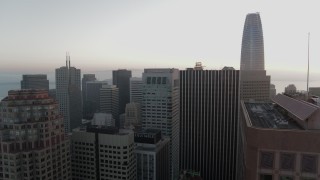 5.7K stock footage aerial video of flying by skyscrapers with view of Salesforce Tower in Downtown San Francisco, California Aerial Stock Footage | PP0002_000064