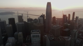 5.7K stock footage aerial video flyby skyscrapers and focus on Salesforce Tower in Downtown San Francisco, California Aerial Stock Footage | PP0002_000070