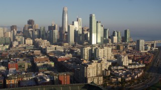 5.7K stock footage aerial video ascend while focused on the skyline of Downtown San Francisco, California Aerial Stock Footage | PP0002_000084