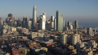 5.7K stock footage aerial video of the city skyline seen from South of Market, Downtown San Francisco, California Aerial Stock Footage | PP0002_000085