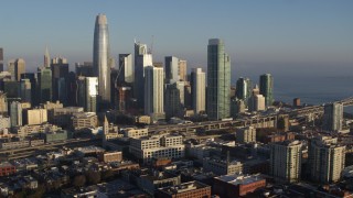 PP0002_000089 - 5.7K stock footage aerial video of flying away from the city's skyline, Downtown San Francisco, California