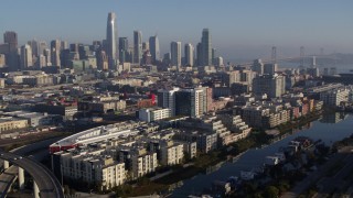 5.7K stock footage aerial video of waterfront condos and the city's skyline, Downtown San Francisco, California Aerial Stock Footage | PP0002_000094