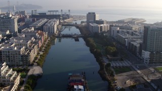 5.7K stock footage aerial video stationary view of waterfront condominium complexes by canal, South of Market, San Francisco, California Aerial Stock Footage | PP0002_000107