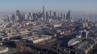 5.7K stock footage aerial video stationary and reverse view of the city skyline, Downtown San Francisco, California Aerial Stock Footage | PP0002_000109