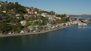 5.7K stock footage aerial video descend and approach waterfront homes on a hill by Richardson Bay in Sausalito, California Aerial Stock Footage | PP0002_000122