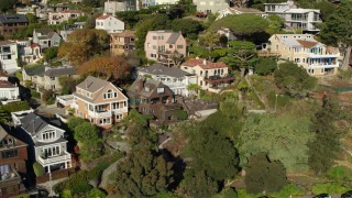 5.7K stock footage aerial video of flying by hillside neighborhoods in Sausalito, California Aerial Stock Footage | PP0002_000129