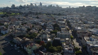 PP0002_000141 - 5.7K stock footage aerial video flyby Marina District apartment buildings, skyline in the distance, San Francisco, California