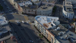 PP0002_000150 - 5.7K stock footage aerial video of city streets lined with apartment buildings in the Marina District, San Francisco, California