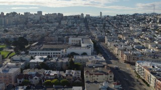 PP0002_000160 - 5.7K stock footage aerial video flyby school and apartment buildings on Fillmore Street, Marina District, San Francisco, California