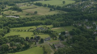 HD stock footage aerial video approach rural homes in Jackson, New Jersey Aerial Stock Footage | PP003_062