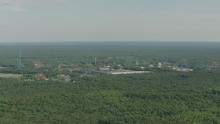 HD stock footage aerial video of rides at the Six Flags Great Adventure theme park in Jackson, New Jersey Aerial Stock Footage | PP003_065