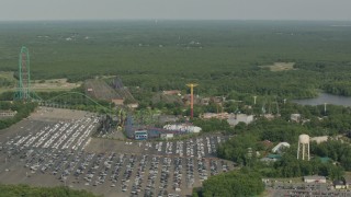 PP003_067 - HD stock footage aerial video of passing rides at the Six Flags Great Adventure theme park, Jackson, New Jersey