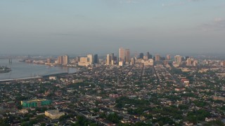 4K aerial stock footage approach the French Quarter and Downtown New Orleans, Louisiana sunrise Aerial Stock Footage | PVED01_004