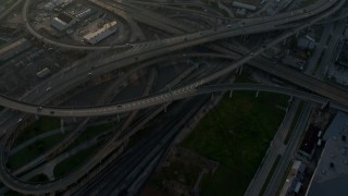 PVED01_027E - 4K aerial stock footage tilt to reveal and the Superdome in Downtown New Orleans at sunrise, Louisiana