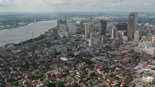 4K aerial stock footage orbit the French Quarter and Downtown New Orleans skyscrapers, Louisiana Aerial Stock Footage | PVED01_116