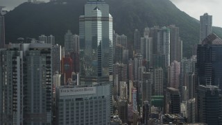 SS01_0031 - 5K stock footage aerial video of modern skyscrapers on Hong Kong Island in China