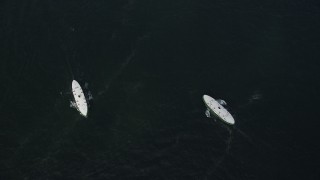 5K stock footage aerial video of two ferries sailing by each other in Victoria Harbor, Hong Kong, China Aerial Stock Footage | SS01_0047