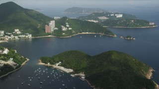 5K stock footage aerial video approach Middle Island and Repulse Bay in Hong Kong, China Aerial Stock Footage | SS01_0052