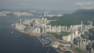 SS01_0087 - 5K stock footage video of skyscrapers overlooking Victoria Harbor on Hong Kong Island, China