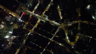 5K stock footage aerial video of bird's eye view of bright lights and city streets on Hong Kong Island, China Aerial Stock Footage | SS01_0171