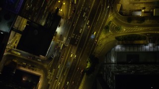 5K stock footage aerial video bird's eye of busy streets and skyscrapers at night on Hong Kong Island, China Aerial Stock Footage | SS01_0180