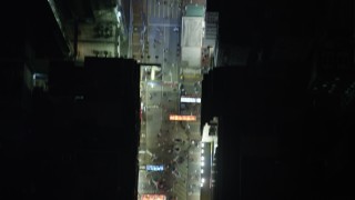 5K stock footage aerial video bird's eye of a pedestrians only street at night in Kowloon, Hong Kong, China Aerial Stock Footage | SS01_0214