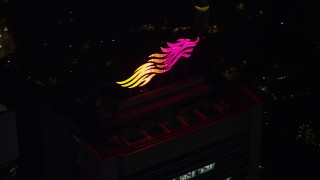 5K stock footage aerial video orbit billboard on high-rise rooftop at night on Hong Kong Island, China Aerial Stock Footage | SS01_0223