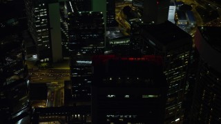 5K stock footage aerial video orbit skyscraper rooftops at night on Hong Kong Island, China Aerial Stock Footage | SS01_0224