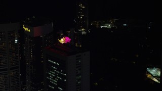 5K stock footage aerial video orbit pair of skyscrapers at night on Hong Kong Island, China Aerial Stock Footage | SS01_0228