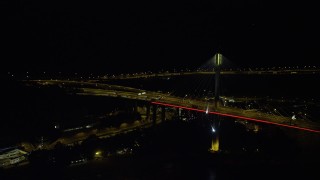 SS01_0247 - 5K stock footage aerial video of light traffic traveling on the Ting Kau Bridge at night in Hong Kong, China