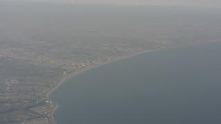 4K stock footage aerial video of approaching Santa Monica and the beach on the coast of California Aerial Stock Footage | WA003_014