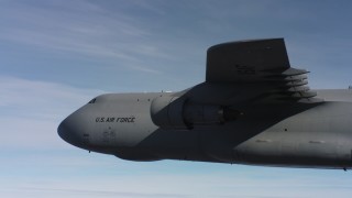 4K stock footage aerial video of the front half of a Lockheed C-5 in flight over Northern California Aerial Stock Footage | WAAF01_C020_0117PR