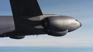 WAAF04_C009_011857_S000 - 4K stock footage aerial video of a Boeing KC-135 in flight over Northern California