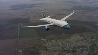 4K stock footage aerial video of flying around the front of a Boeing C-32 over Northern California Aerial Stock Footage | WAAF08_C010_0119WN